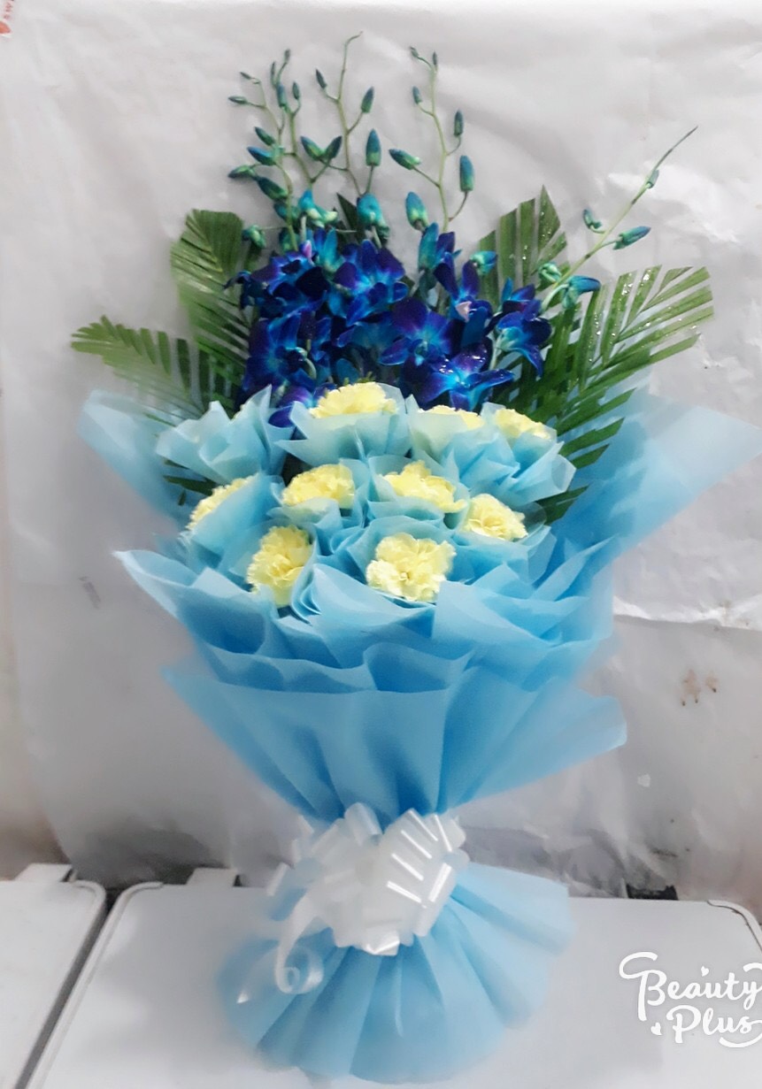 Blue Orchid & Carnation Bunch