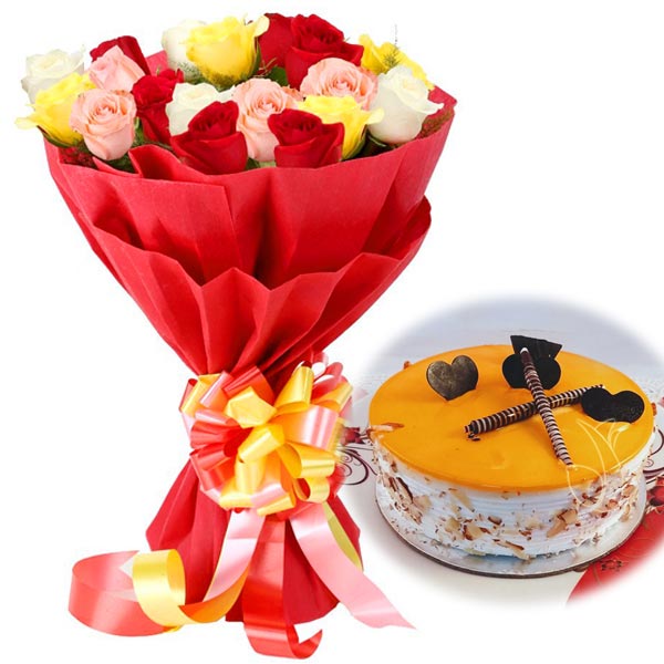 Mix Roses & Mango Cake midnight Delivery