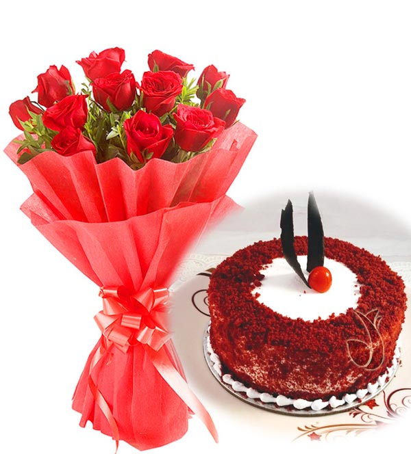 Red Roses & Red Velvet Cake midnight Delivery