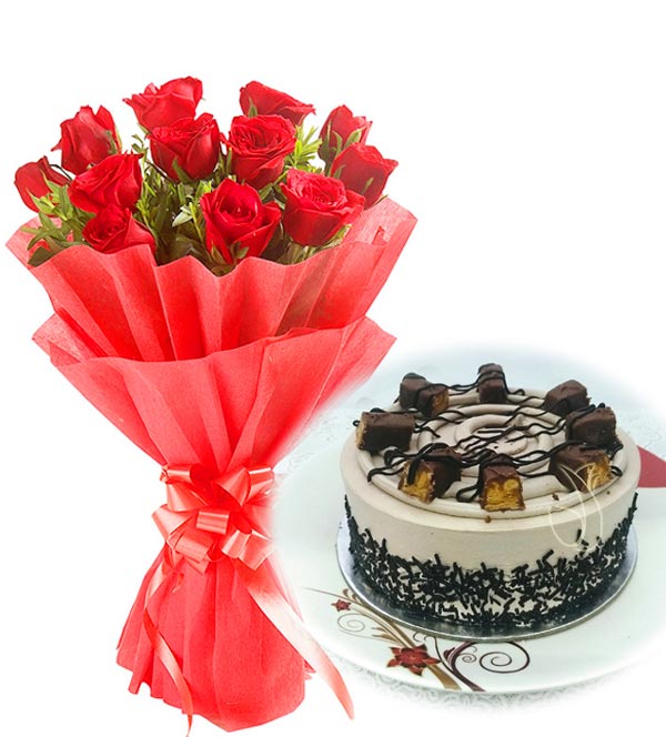 Red Roses & Chocolate Snicker Cake