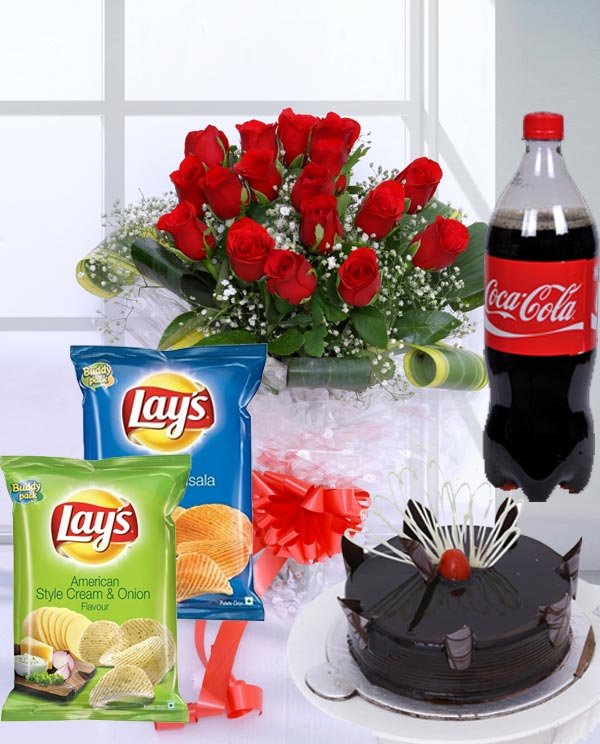 Birthday Blast - Flowers, Cake, Chips and Coca Cola