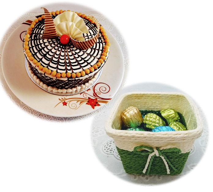 Coffee Crunchy Cake with Chocolate Basket  (Only For Delhi) midnight Delivery