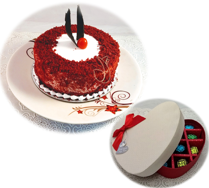 Red Velvet Cake & Hand Made Chocolate Box  (Only For Delhi) midnight Delivery