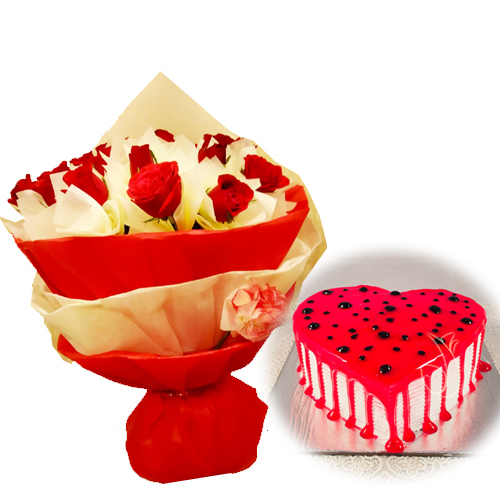 Red Roses & HeartShape Cake