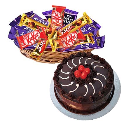 Basket of Mix Chocolates & Chocolate Truffle Cakes