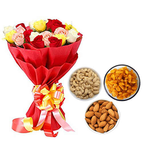 Mix Roses Bunch & 750Gm Mix Dry Fruits