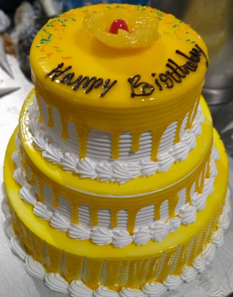 3 Tier Pineapple Jelly Wedding Cake - Weight 5Kg 