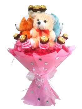Bouquet of Teddy with Ferrero